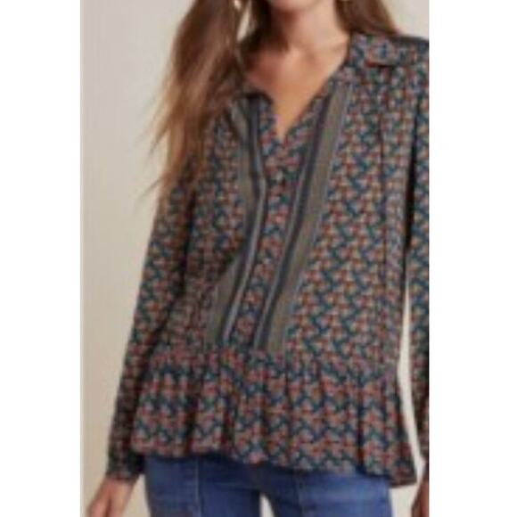 Anthropologie Maeve Janie Flounced Peasant Button Front Blouse Size 4 - Picture 1 of 11
